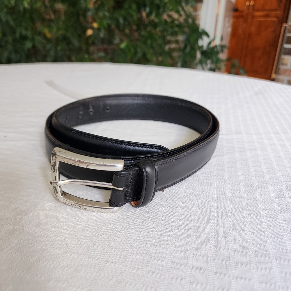 Trafalgar Men Black Genuine Leather Dress Belt Silver Buckle 46" Classic Preppy‎